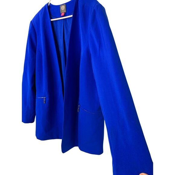 Vince Camuto Open Front Cobalt Blue Blazer Zip Pockets Size 18W GUC 8090 Relaxed - Picture 8 of 9